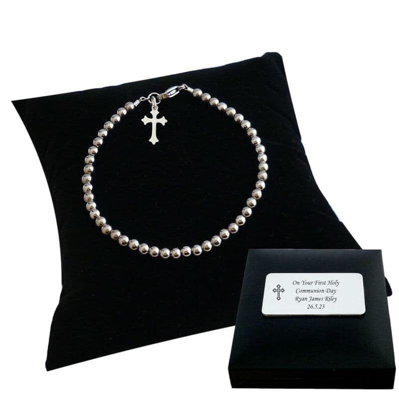 Personalised Gift for a  Boys First Holy Communion, Bracelet with Cross | Heavens Blessings