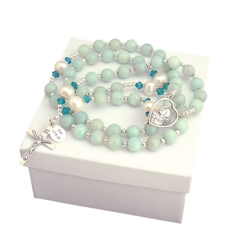 Personalised Rosary Amazonite & Pearl | Heavens Blessings