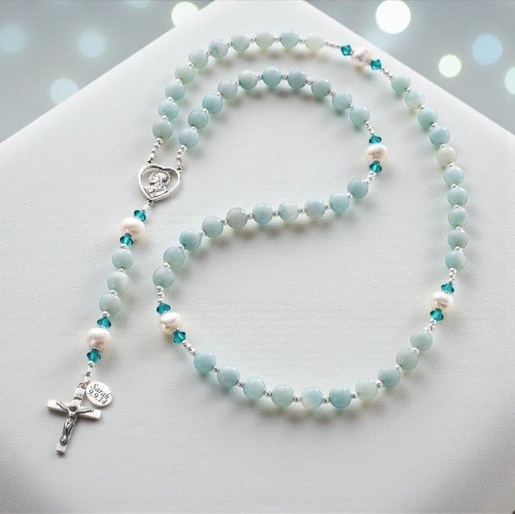 Personalised Rosary Amazonite & Pearl | Heavens Blessings