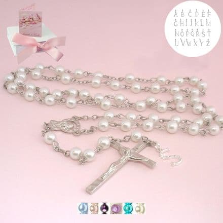 Personalised Rosary Beads, Any Sterling Silver Letter Charm for Girls