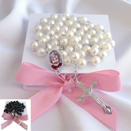 Personalised Rosary Beads with Photo, Black or White Beads