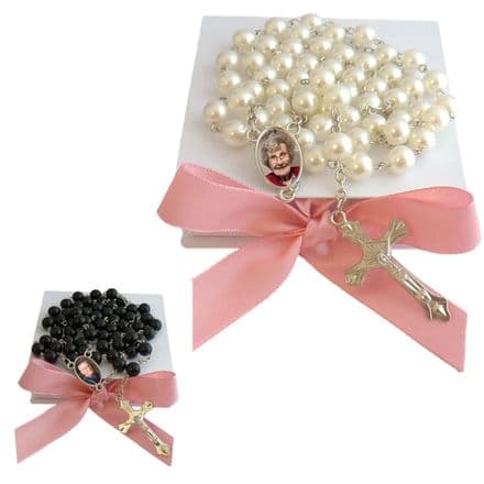 Personalised Rosary Beads with Photo, Black or White Beads