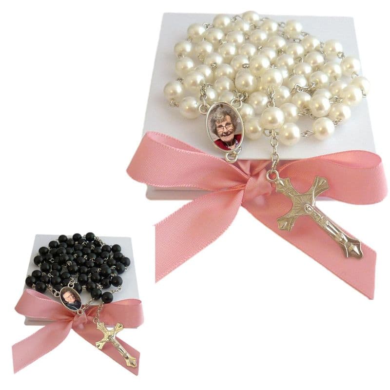 Personalised Rosary Beads with Photo, Black or White Beads | Heaven's Blessings