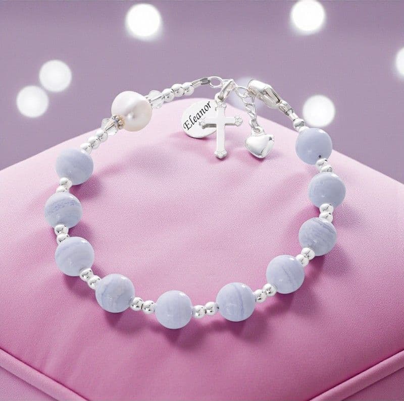 Personalised Rosary Bracelet, Agate & Pearl | Heavens Blessings