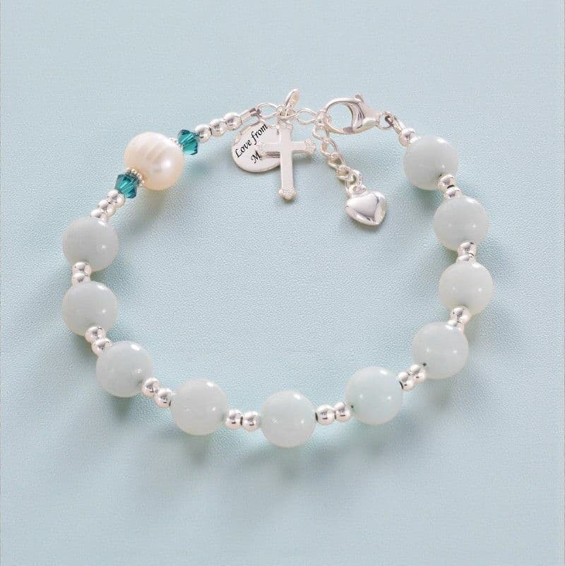 Personalised Rosary Bracelet, Amazonite & Pearl | Heavens Blessings