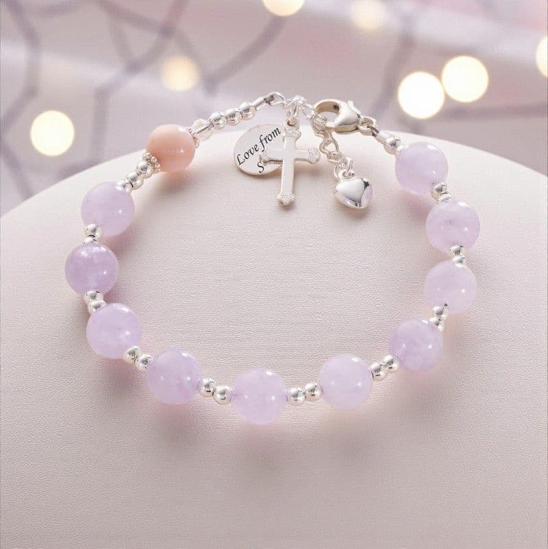 Personalised Rosary Bracelet, Amethyst & Pearl | Heavens Blessings