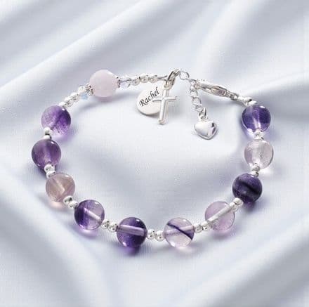 Personalised Rosary Bracelet, Fluorite & Quartz