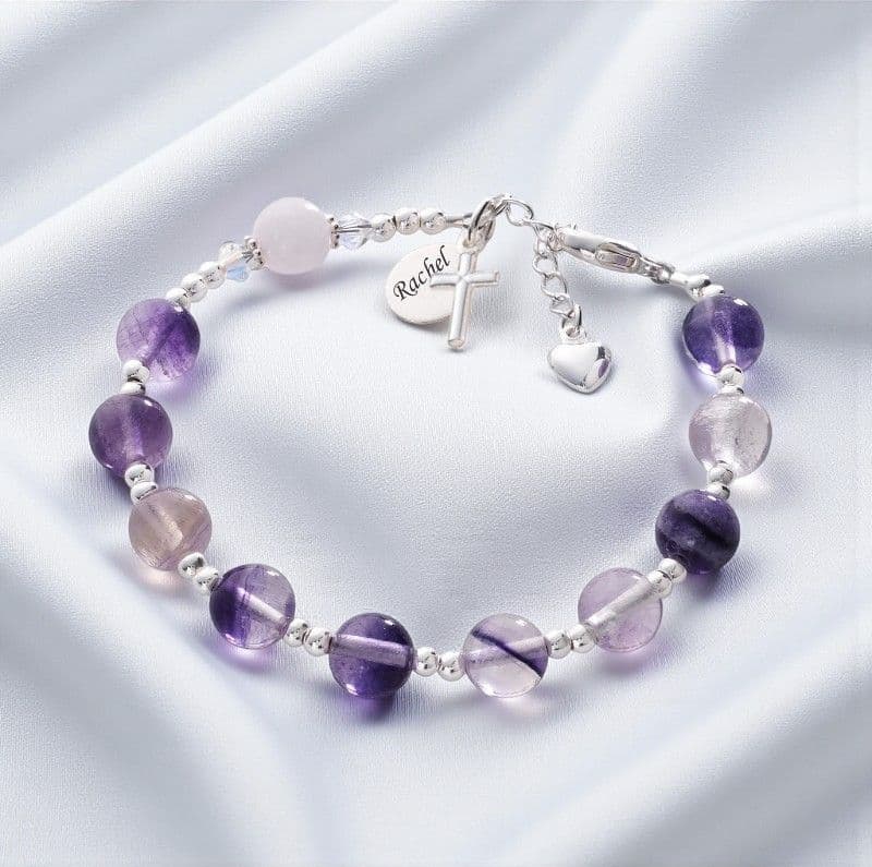 Personalised Rosary Bracelet, Fluorite & Quartz | Heavens Blessings