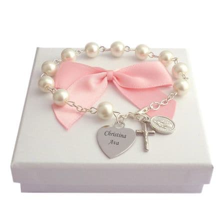 Personalised Rosary Bracelet in White or Pink