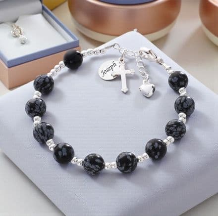 Personalised Rosary Bracelet, Obsidian & Onyx