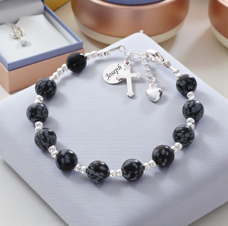 Personalised Rosary Bracelet, Obsidian & Onyx | Heavens Blessings