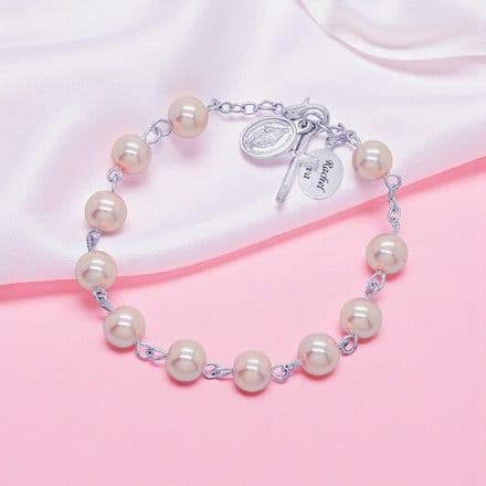 Personalised Rosary Bracelet, Pink Pearls