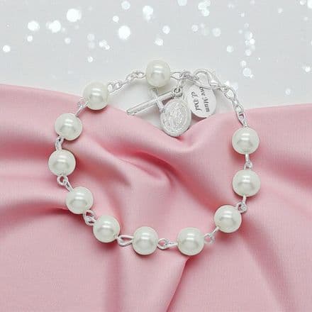 Personalised Rosary Bracelet, White Pearls