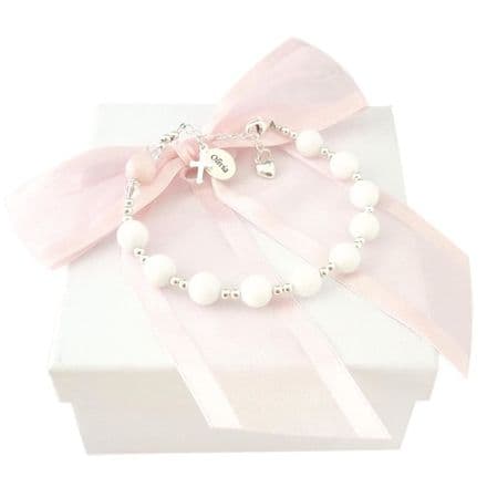 Personalised Rosary Bracelet with White Onyx and Mother of Pearl