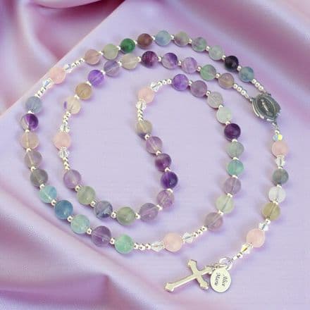 Personalised Rosary Fluorite & Quartz, Sterling Silver