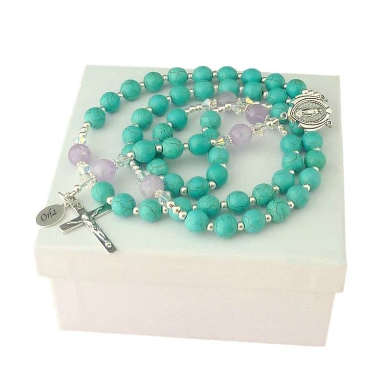 Personalised Rosary Turquoise and Lilac Amethyst, Sterling Silver | Heavens Blessings