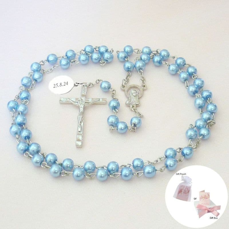 Personalised Rosary with Smaller Beads, Pale Blue| Heaven's Blessings