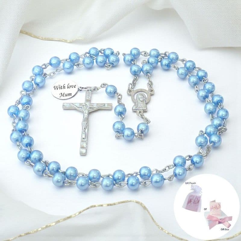 Personalised Rosary with Smaller Beads, Pale Blue| Heaven's Blessings