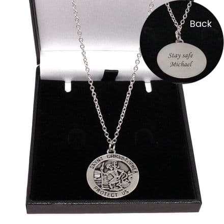 Personalised Saint Christopher Necklace. Engraved Gift for a Boy or Girl