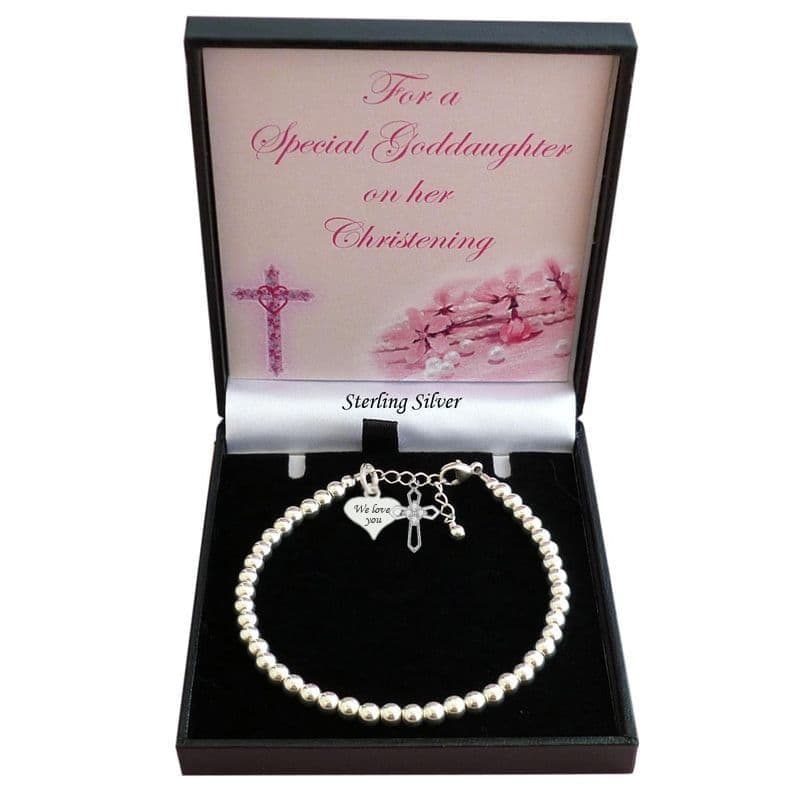 Personalised Sterling Silver Christening Bracelet with Cross