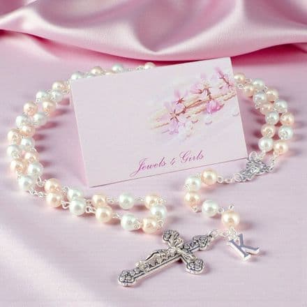 Pretty Pearl Rosary Beads with Letter Charm, 8mm