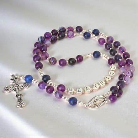 Purple Agate Rosary Beads with Name