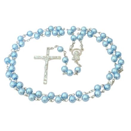 Rosary Beads for A Girl or Boy, Pale Blue Pearls