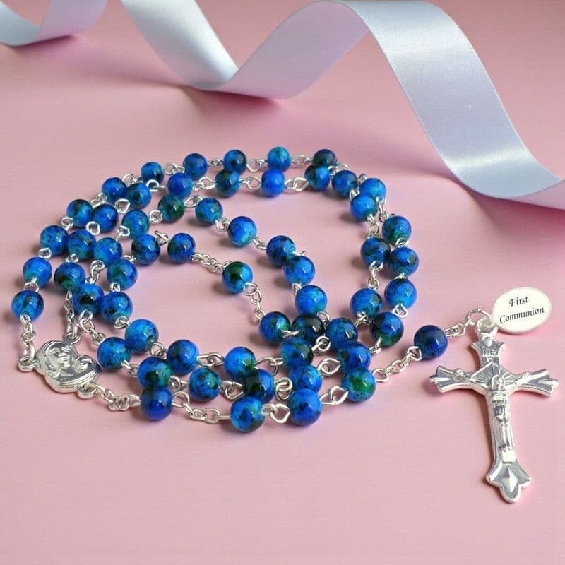 Rosary Beads in Navy with Engraving | Heaven's Blessings