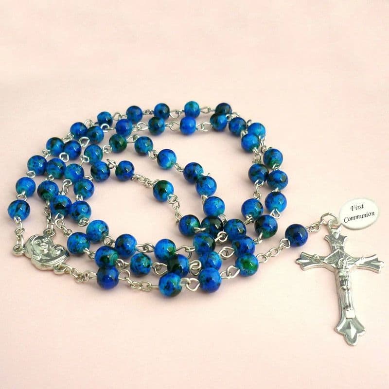 Rosary Beads in Navy with Engraving | Heaven's Blessings