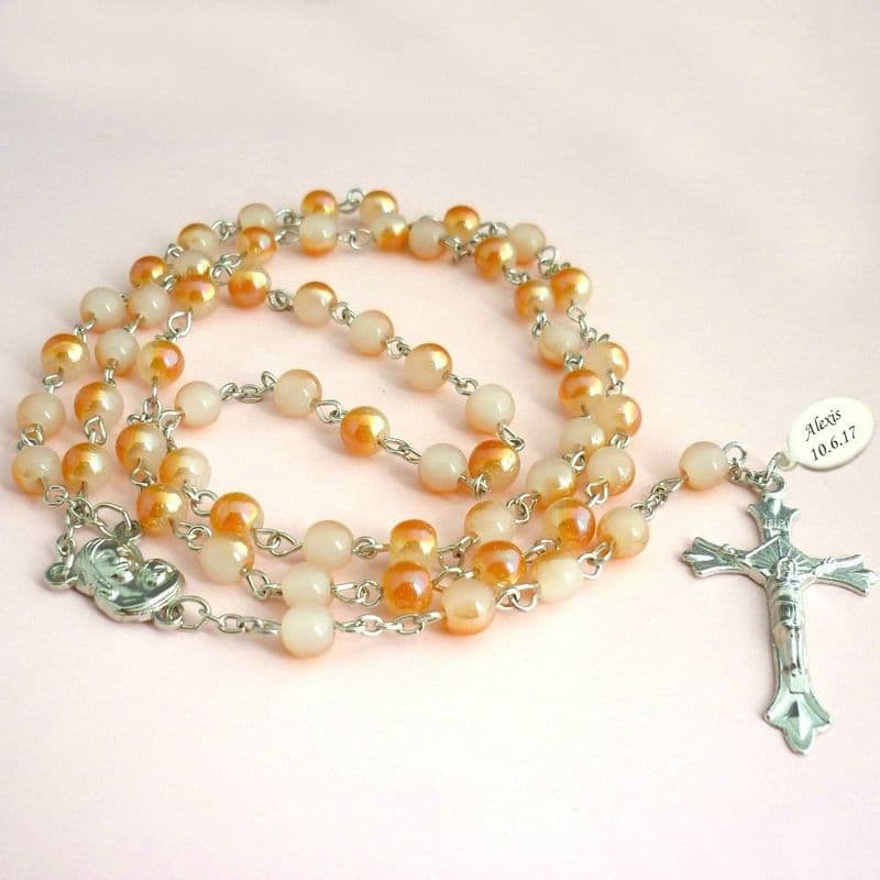 Rosary Beads in Peach with Engraving | Heaven's Blessings