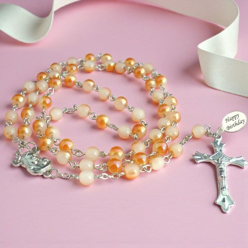 Rosary Beads in Peach with Engraving | Heaven's Blessings