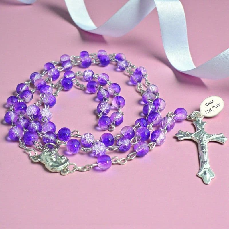 Rosary Beads in Purple with Engraving | Heaven's Blessings