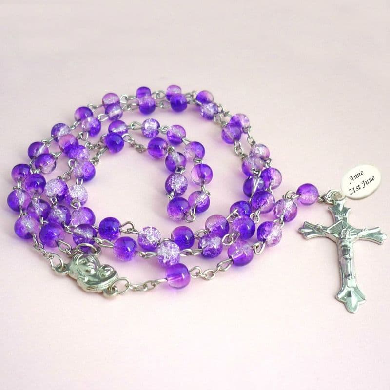 Rosary Beads in Purple with Engraving | Heaven's Blessings