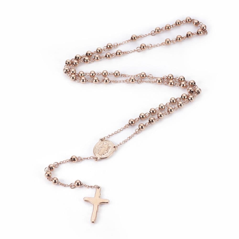 Rosary Beads in Rose Gold Steel, First Holy Communion, Baptism | Heaven ...