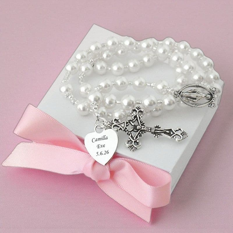Rosary Beads with Engraving, Many Pearl Colours | Heavens Blessings