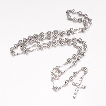 Rosary with Stainless Steel Silver Beads for First Communion, Baptism etc.
