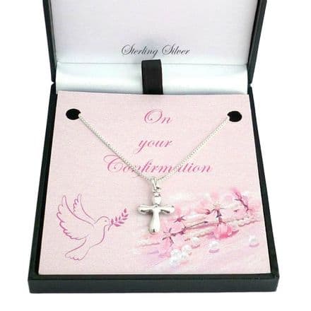 Rounded Cross Necklace, Gift for Confirmation, Sterling Silver