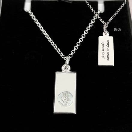 Saint Christopher Ingot Necklace, Personalised with Engraving. 925 Silver