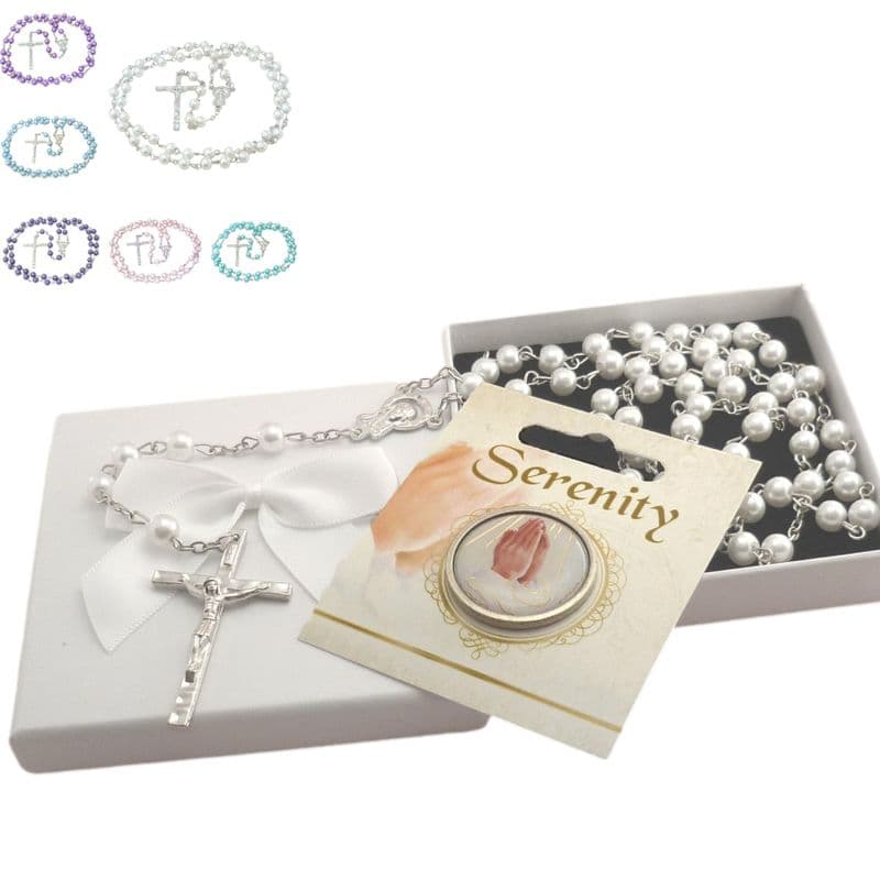 Serenity Prayer, Pearl Rosary Beads for Girls, Boys, Gift set, Rosary Necklace, Catholic | Heavens Blessings