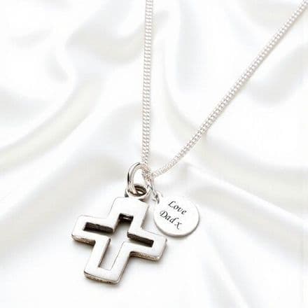 Silver Cross Necklace with Engraving