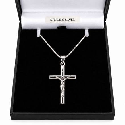 Silver Crucifix on Silver Box  Chain