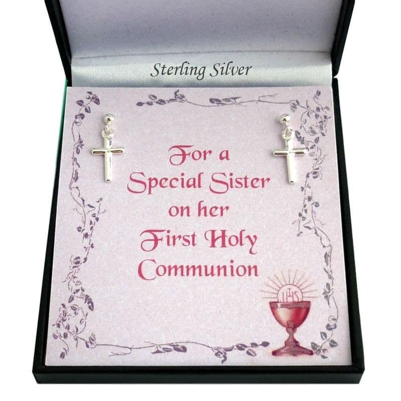 Simple Sterling Silver Cross Earrings for First Holy Communion | Heavens Blessings