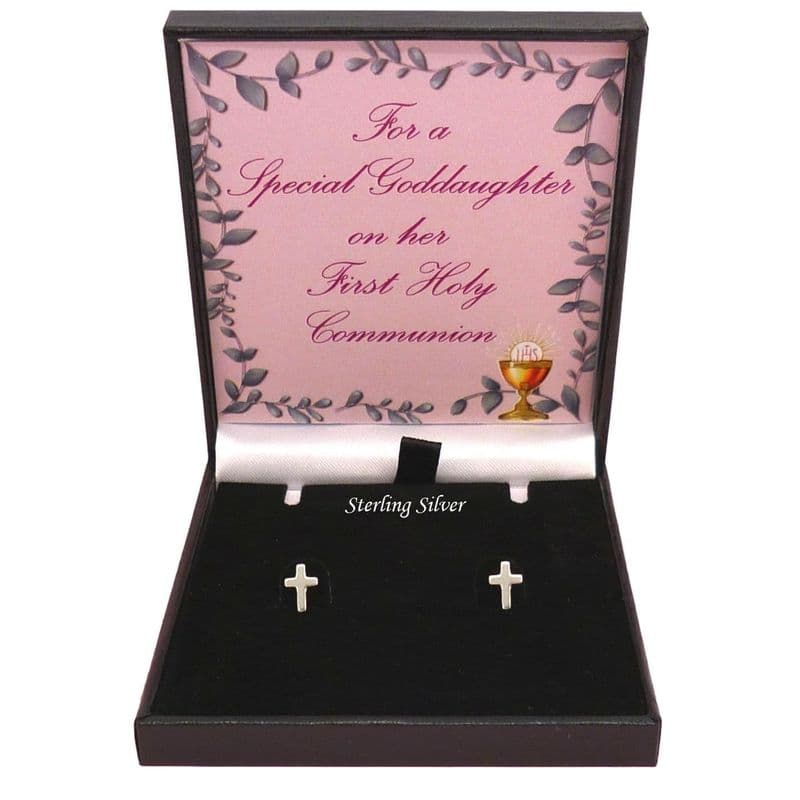 Small Sterling silver cross earrings for Girls. First Holy Communion Day Gift | Heavens Blessings