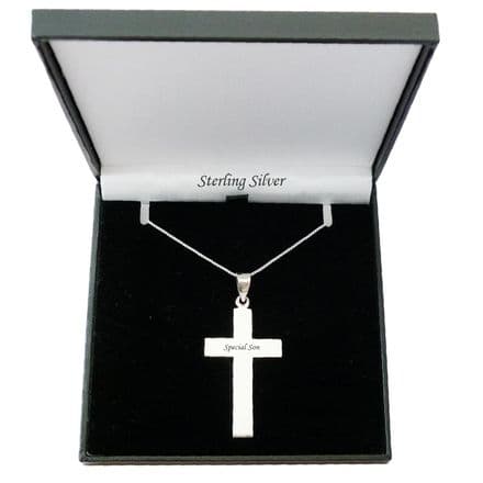 Solid Silver Cross with Engraving for Man or Boy