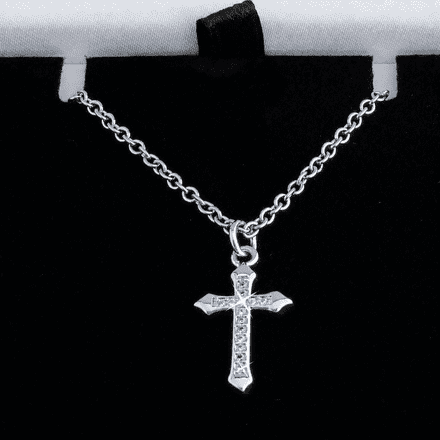 Stainless Steel Silver Cross Necklace in Gift Box. Cross Pendant with Crystals