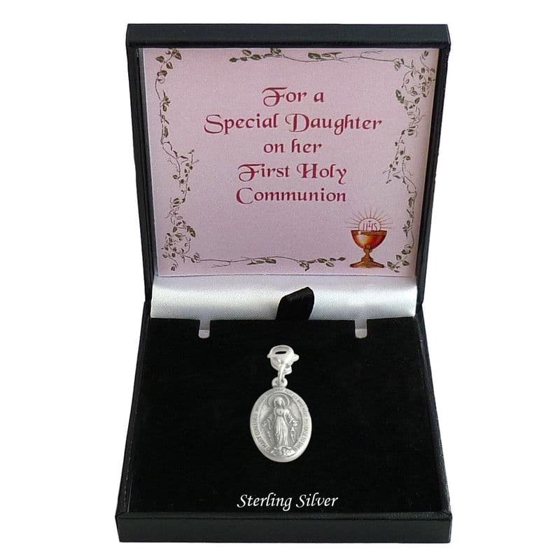 Sterling Silver, Catholic Miraculous Medal, Virgin Mary Charm on Lobster Clasp | Heaven's Blessings