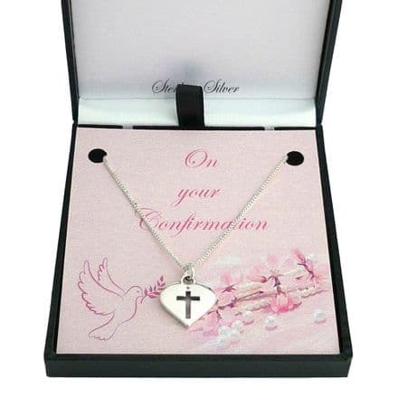 Sterling Silver, Confirmation Necklace with Cross in Heart