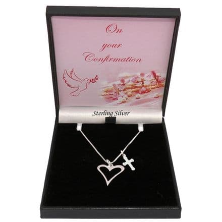 Sterling Silver Cross and Heart Necklace, Confirmation Gift for Girls