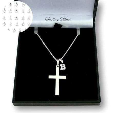 Sterling Silver Cross Necklace for Girls Christening Day with Cross and Letter Pendant