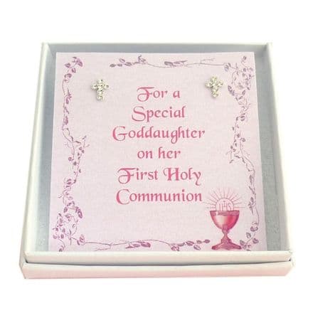 Sterling Silver Crystal Cross Earrings for First Holy Communion